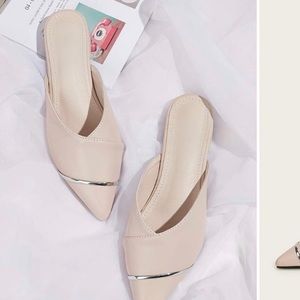 Brand New Nude Mule Flats with Metal Detail